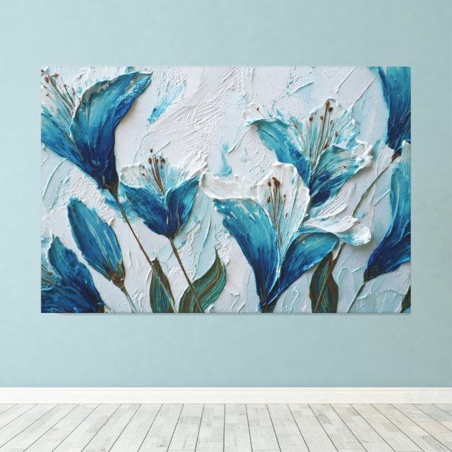 Arte de Pared Abstracto Texturizado Flores Azules  (Insitu (piso de madera))