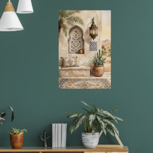 Arte de pared acuarela boho oasis del desierto mar