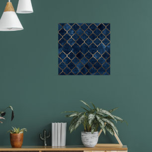 Arte de pared árabe - Patrón geométrico azul y oro