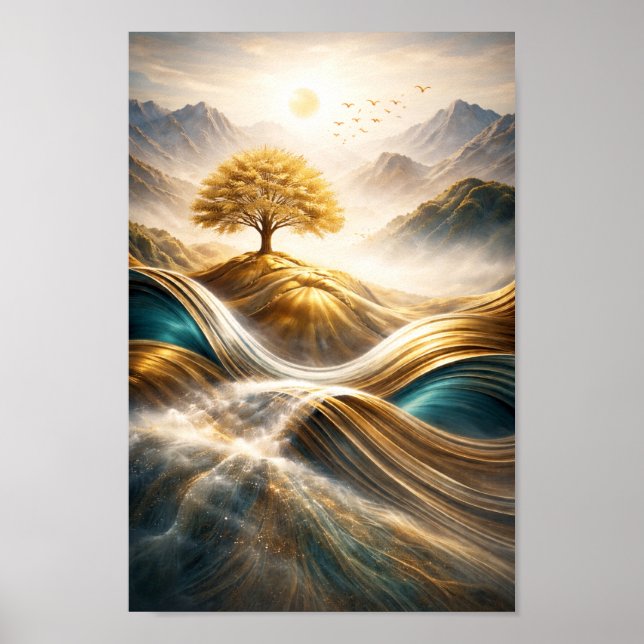 Arte de pared Árbol de Serenidad: Horizonte Dorado (Frente)
