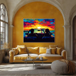 Arte de Pared Atardecer Viaje de Pop Art – Aventur<br><div class="desc">Esta vibrante escena de viaje por carretera de arte pop presenta a dos viajeros conduciendo hacia una impresionante puesta de sol, capturando el espíritu de aventura y libertad. Personaliza la matrícula con tu nombre, agrega texto en la carretera o personaliza un amuleto en el espejo retrovisor para hacer que esta...</div>