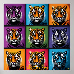 Arte de pared audaz de rejilla de tigre Pop Art