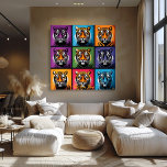 Arte de pared audaz de rejilla de tigre Pop Art<br><div class="desc">Este llamativo póster de rejilla de tigre de pop art presenta tigres fieros y majestuosos en una variedad de colores audaces y vibrantes. Perfecto para amantes de los animales y entusiastas del pop art, este diseño añade una poderosa declaración a cualquier espacio. Disponible en múltiples tamaños, esta pieza personalizable es...</div>