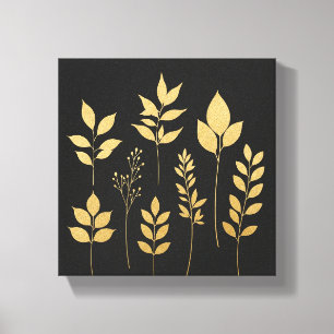 Arte de pared botánica de Relieve metalizado dorad