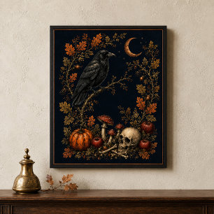 Arte de pared botánico de cuervo de Samhain victor