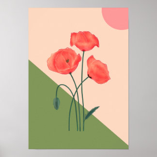 Arte de pared botánico de flor de amapola naranja
