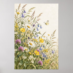 Arte de pared botánico de mariposa de pradera de f
