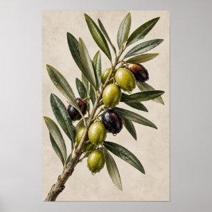 Arte de pared botánico elegante de rama de olivo v