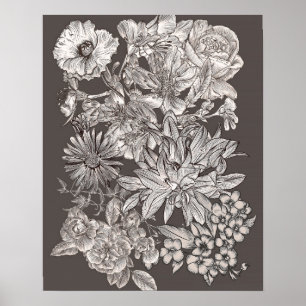 Arte de Pared Botánico Gris Moderno Floral Vintage