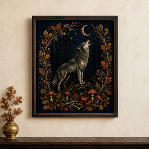 Arte de pared botánico lobo de Samhain victoriano
