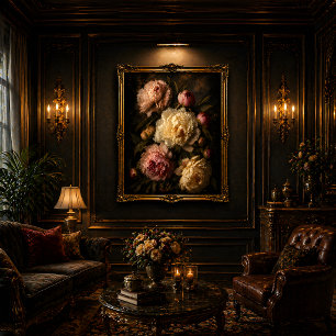 Arte de pared botánico vintage de peonía
