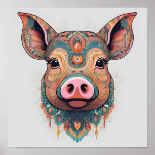 Arte de pared caprichoso de cerdo bohemio boho col