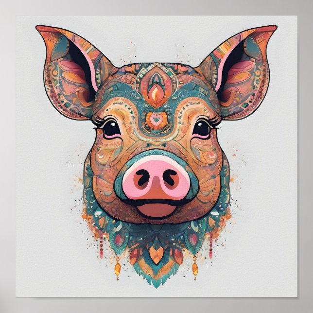 Arte de pared caprichoso de cerdo bohemio boho col (Frente)