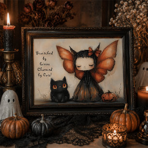 Arte de pared caprichoso de gato hada de Halloween