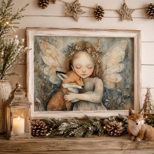 Arte de pared caprichoso de hada del bosque y zorr