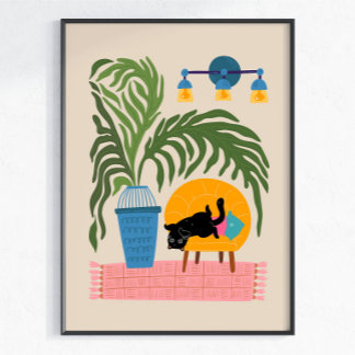 Arte de pared colorido de gato negro Póster de gat