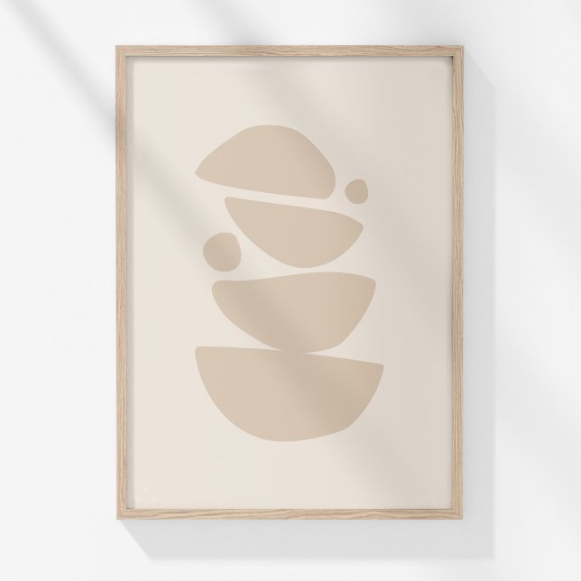Arte de pared con formas abstractas neutras minima (Boho Modern Muted Beige Neutral Bowls Abstract Art Poster in a neutral wooden frame on a sunny wall.)