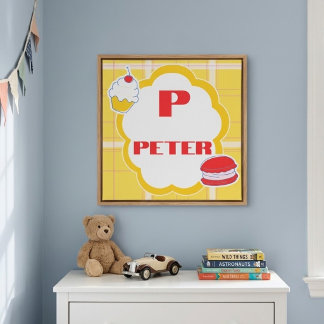Arte de pared con monograma de inicial y nombre pe