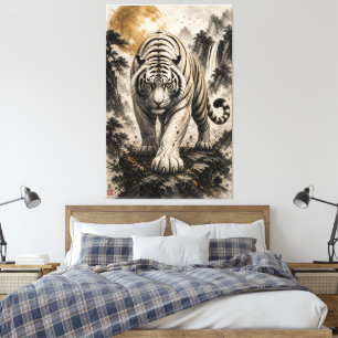 Arte de pared con tinta lavada de Tigre Blanco Asi