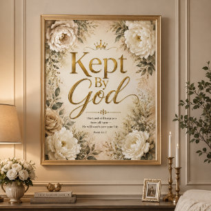 Arte de Pared con Versículo Bíblico en Oro y Blanc