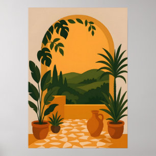 Arte de pared con vista al jardín mediterráneo arq