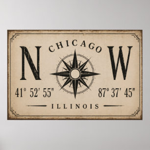 Arte de Pared Coordenadas Vintage de Chicago