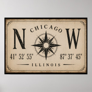 Arte de Pared Coordenadas Vintage de Chicago