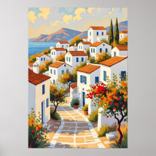 Arte de pared costero del pueblo griego de Mykonos
