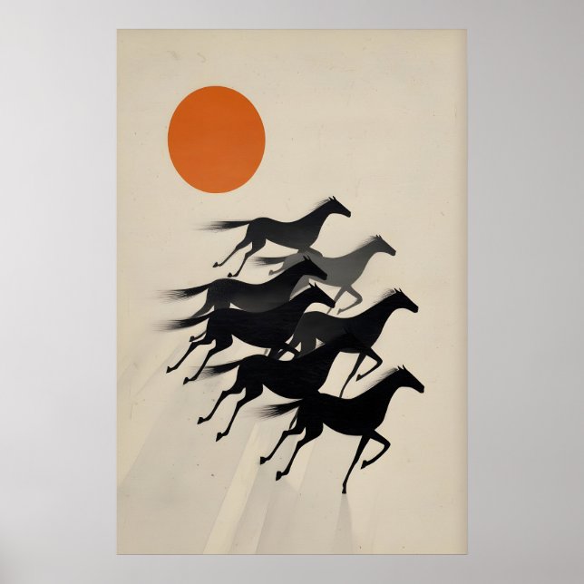 Arte de pared de 7 caballos Siluetas negras minima (Frente)