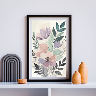 Arte de pared de acuarela de peonía y helecho romá