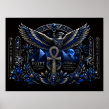Arte de pared de alas de Ankh de plata azul del pa