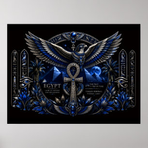 Arte de pared de alas de Ankh de plata azul del pa