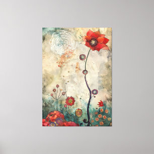 Arte de pared de amapola roja abstracta para hogar