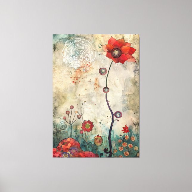 Arte de pared de amapola roja abstracta para hogar (Anverso)