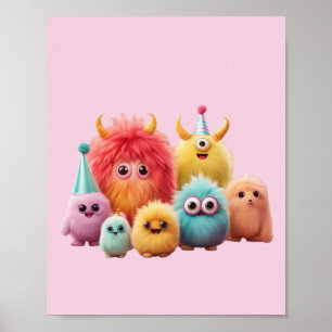 Arte de pared de amigos monstruos adorables Kawaii