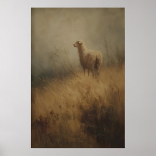 Arte de pared de animales rústicos vintage, corder