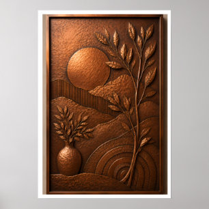 Arte de pared de árbol de metal de cobre 3D