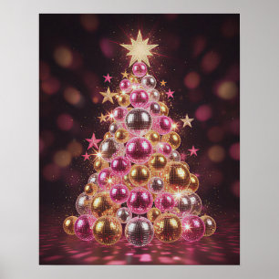 Arte de pared de árbol de Navidad disco retro