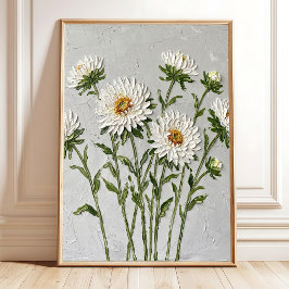 Arte de pared de aster blanco minimalista en lienz
