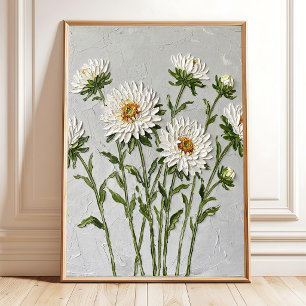 Arte de pared de aster blanco minimalista en lienz