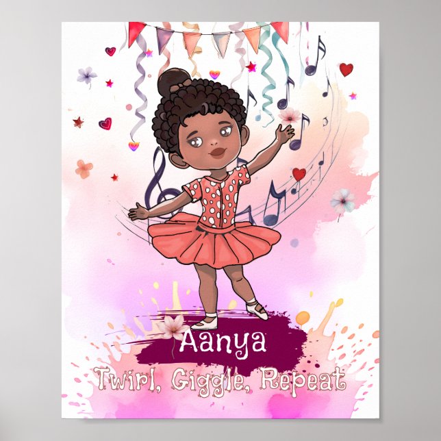 Arte de pared de bailarina bebé negra (Frente)