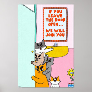 Arte de pared de baño colorido y divertido gato po