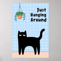 Arte de pared de baño de gato divertido colgando