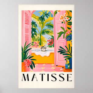 Arte de pared de baño rosa con estampado de gato d