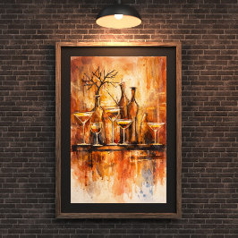 Arte de pared de bar acuarela rústica moderna