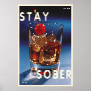 Arte de pared de bar retro de cóctel de cereza iró