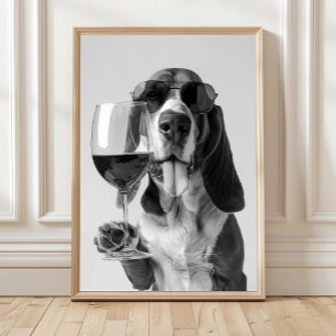 Arte de Pared de Basset Hound Sosteniendo Vino, Ne