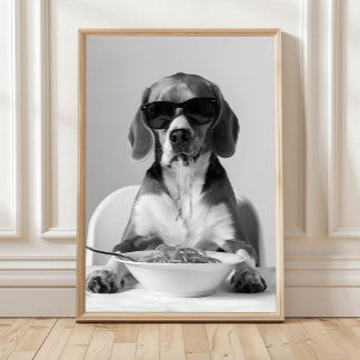 Arte de Pared de Beagle Comiendo Pasta, Impresión 