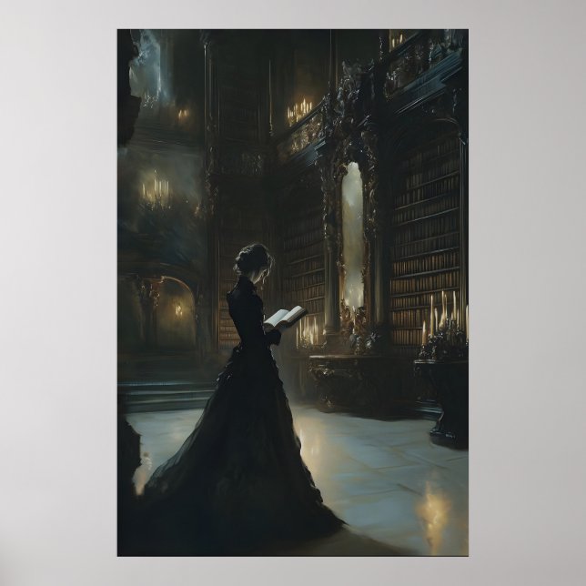 Arte de pared de biblioteca de Dark Academia Gótic (Frente)
