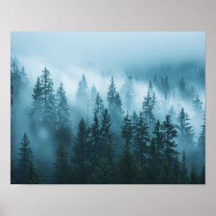 Arte de pared de bosque de pino brumoso   Impresió